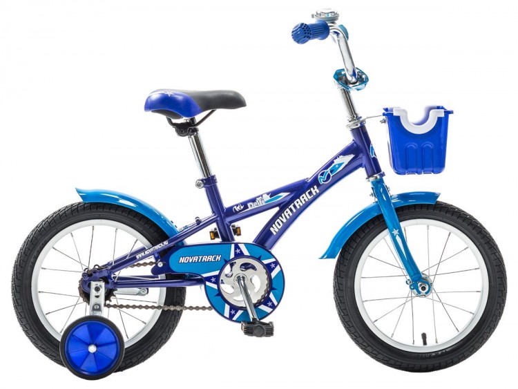 Велосипед 14",  Novatrack Delfi, синий/голубой, защита А-тип, короткие крылья, нет багажника, упр. ручка