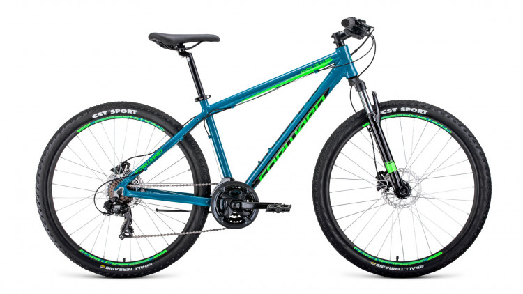 велосипед FORWARD APACHE 27,5 3.0 disc (27,5" 21 ск. рост 21") 2019-2020, бирюзовый/светло-зеленый