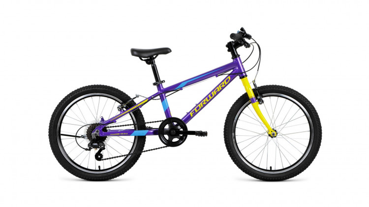 велосипед FORWARD RISE 20 2.0 (20" 7 ск.) 2019-2020, фиолетовый/желтый