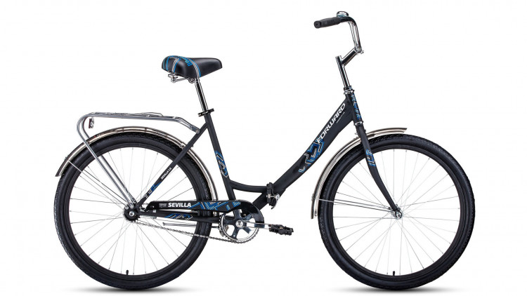 велосипед FORWARD SEVILLA 26 1.0 (26" 1 ск. рост 18.5" скл.) 2019-2020, черный/белый мат.