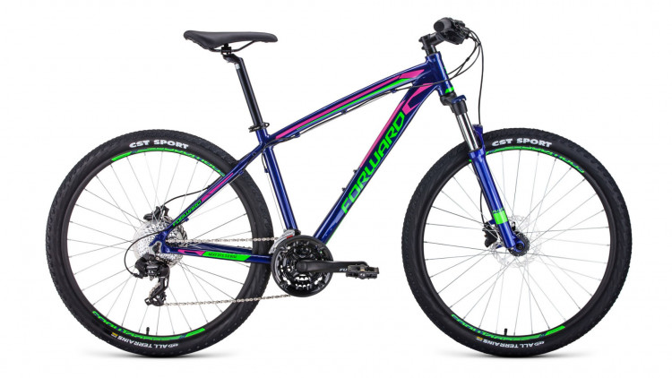 велосипед FORWARD NEXT 27,5 3.0 disc (27,5" 24 ск. рост 15") 2019-2020, фиолетовый/зеленый