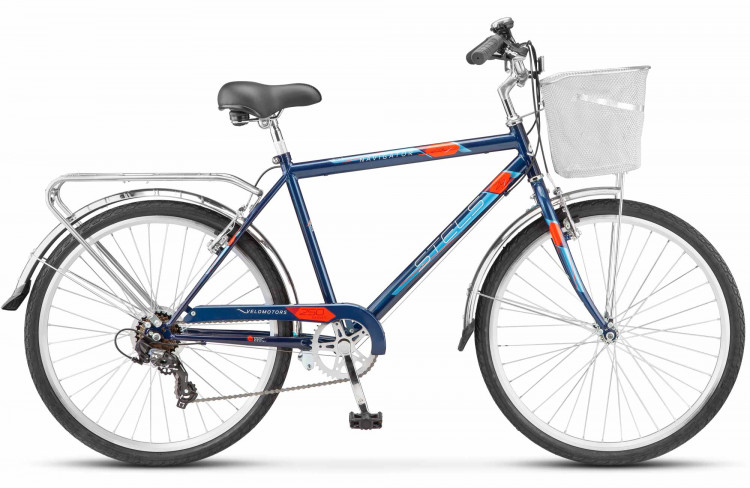 Велосипед STELS Navigator-250 V 26" (19", 7 ск., Темно-синий) Z010 с корзинкой