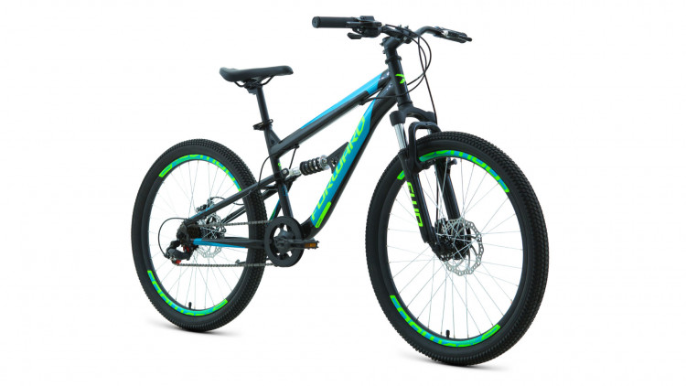 Велосипед FORWARD RAPTOR 24 2.0 disc (24" 6 ск. рост 15") 2020-2021, черный/бирюзовый, RBKW1F146003