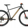Велосипед FORWARD SPORTING 29 XX D (29" 9 ск. рост. 21") 2022, черный матовый/золотой УЦ