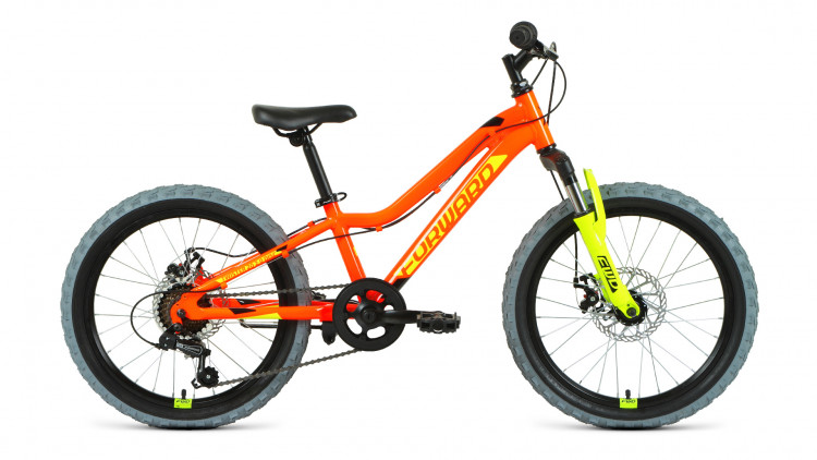 Велосипед FORWARD TWISTER 20 2.0 DISC (20" 6 ск. рост 10.5") 2020-2021, ярко-оранжевый/ярко-желтый, RBKW1J306003