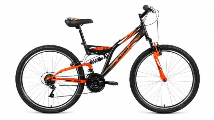 велосипед ALTAIR MTB FS 26 1.0 (26" 18 ск. рост 18") черный / оранжевый матовый 2019