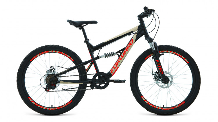 велосипед FORWARD RAPTOR 24 2.0 disc (24" 6 ск. рост 15") 2019-2020, черный/красный