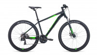Велосипед FORWARD APACHE 27,5 2.0 D (27,5" 21 ск. рост. 15") 2022, черный матовый/ярко-зеленый