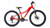 Велосипед FORWARD TWISTER 24 2.0 disc (24" 7 ск. рост 12") 2020-2021, красный/ярко-зеленый, RBKW1J347018