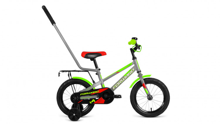 Велосипед FORWARD METEOR 14 (14" 1 ск.) 2020-2021, серый/зеленый УЦ