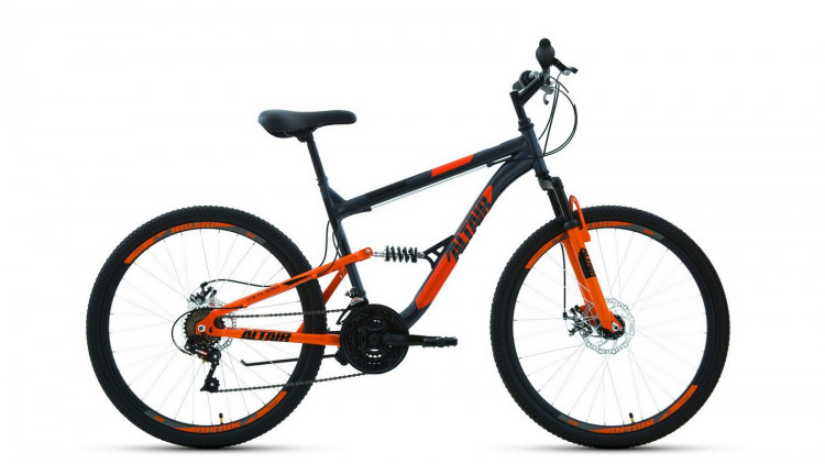 Велосипед ALTAIR MTB FS 26 2.0 D (26" 18 ск. рост. 18") 2022, темно-серый/оранжевый