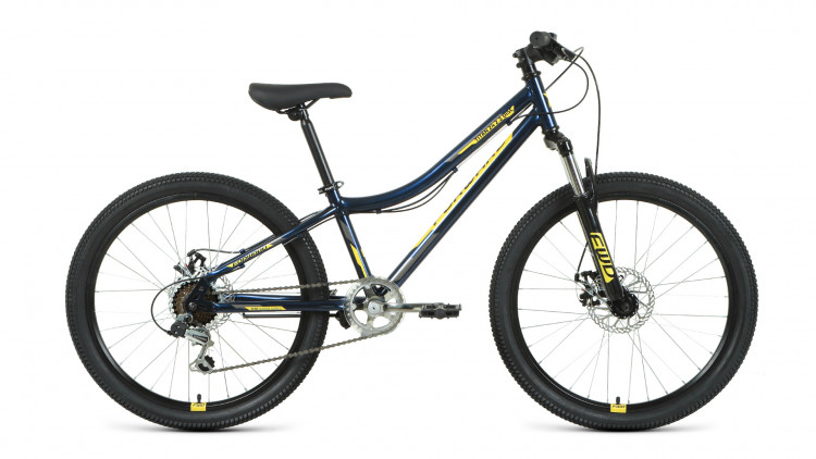 Велосипед FORWARD TITAN 24 2.0 D (24" 6 ск. рост. 12") 2022, темно-синий/золотой
