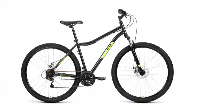 Велосипед ALTAIR MTB HT 29 2.0 D (29" 21 ск. рост. 21") 2022, черный/ярко-зеленый