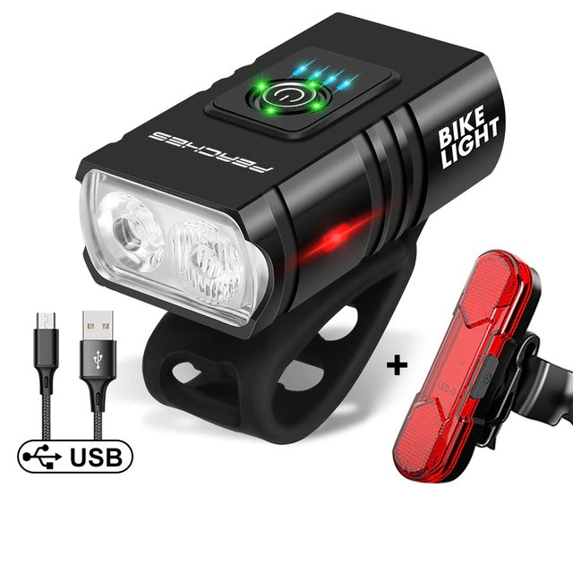 Фонарь светодиодный передний + задний с USB зарядкой