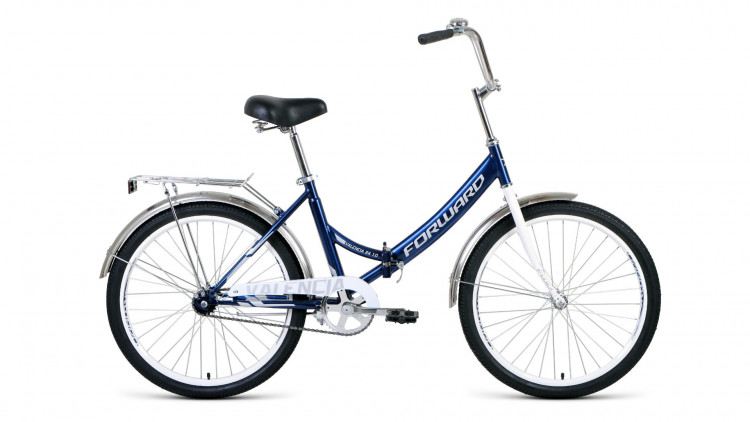 Велосипед FORWARD VALENCIA 24 1.0 (24" 1 ск. рост 16" скл.) 2020-2021, темно-синий/серый