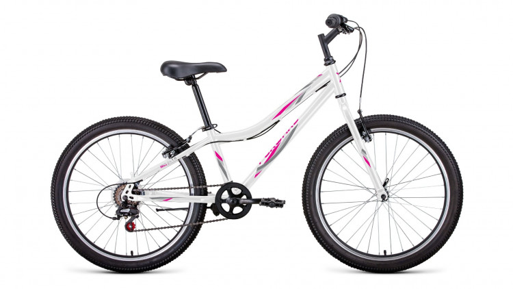 Велосипед FORWARD IRIS 24 1.0 (24" 6 ск. рост. 12") 2022, белый/розовый