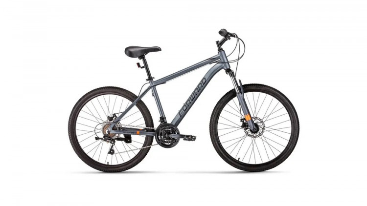 Велосипед FORWARD HARDI 26 2.0 D (26" 21 ск. рост. 16") 2022, серый матовый/черный