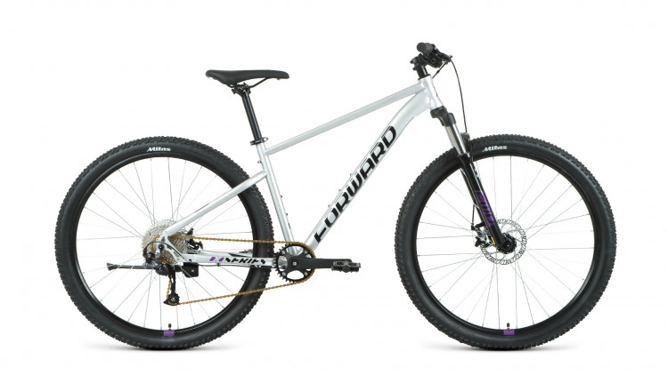 Велосипед FORWARD SPORTING 29 XX D (29" 9 ск. рост. 17") 2022, серебристый/фиолетовый