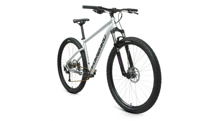 Велосипед FORWARD SPORTING 29 XX D (29" 9 ск. рост. 21") 2022, серебристый/фиолетовый