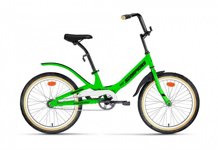 Велосипед FORWARD SCORPIONS 20 1.0 (20" 1 ск. рост. 10.5") 2022, ярко-зеленый/черный