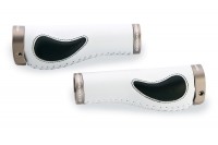 Ручки руля VENZO COMFORT VZ-E05-004, длина 138 мм, бело-чёрные, кожа, серебристые фиксаторы