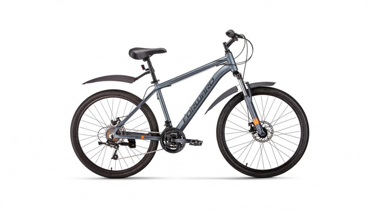 велосипед FORWARD HARDI 26 2.0 disc (26" 21 ск. рост 17") 2019-2020, серый мат.