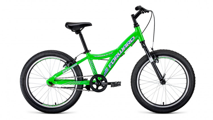 Велосипед FORWARD COMANCHE 20 1.0 (20" 1 ск. рост 10.5") 2020-2021, ярко-зеленый/белый