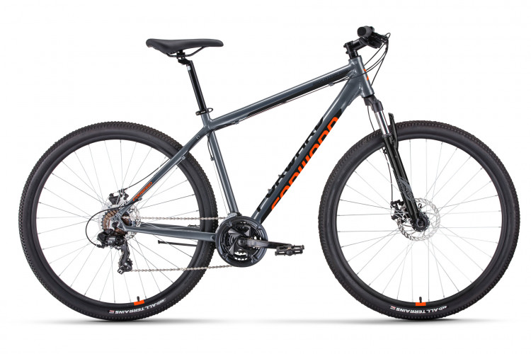 Велосипед FORWARD APACHE 29 2.0 D CLASSIC (29" 21 ск. рост. 19") 2022, серый матовый/оранжевый