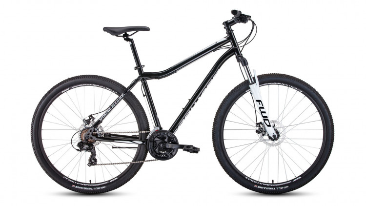 велосипед FORWARD SPORTING 29 2.0 disc (29" 21 ск. рост 19") 2019-2020, черный/белый