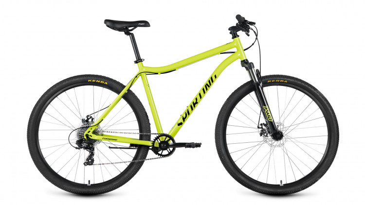 Велосипед FORWARD SPORTING 29 2.0 D (29" 8 ск. рост. 21") 2023, ярко-зеленый/черный