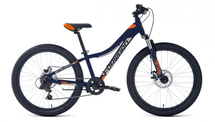 Велосипед FORWARD TWISTER 24 2.0 D (24" 7 ск. рост. 12") 2024, темно-синий/оранжевый