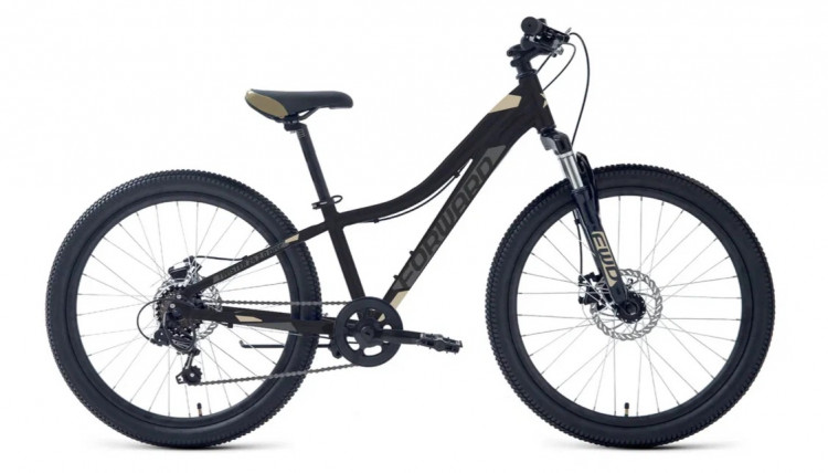 Велосипед FORWARD TWISTER 24 2.0 D (24" 7 ск. рост. 12") 2024, черный/бежевый