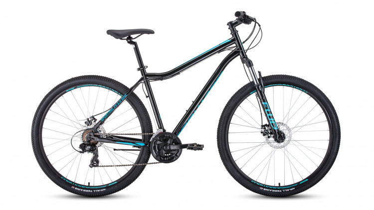 велосипед FORWARD SPORTING 29 2.0 disc (29" 21 ск. рост 21") 2019-2020, черный/бирюзовый