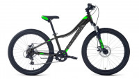Велосипед FORWARD TWISTER 24 2.0 D (24" 7 ск. рост. 12") 2024, черный/ярко-зеленый