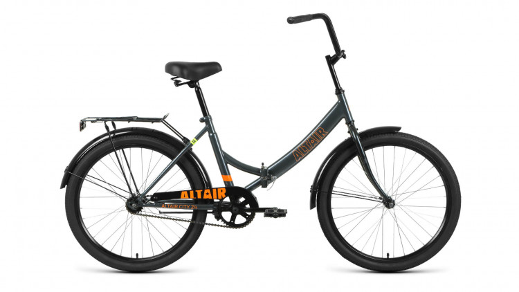 Велосипед ALTAIR CITY 24 (24" 1 ск. рост. 16" скл.) 2022, темно-серый/оранжевый
