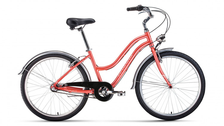 Велосипед FORWARD EVIA AIR 26 2.0 (26" 3 ск. рост 16") 2020-2021, коралловый/белый