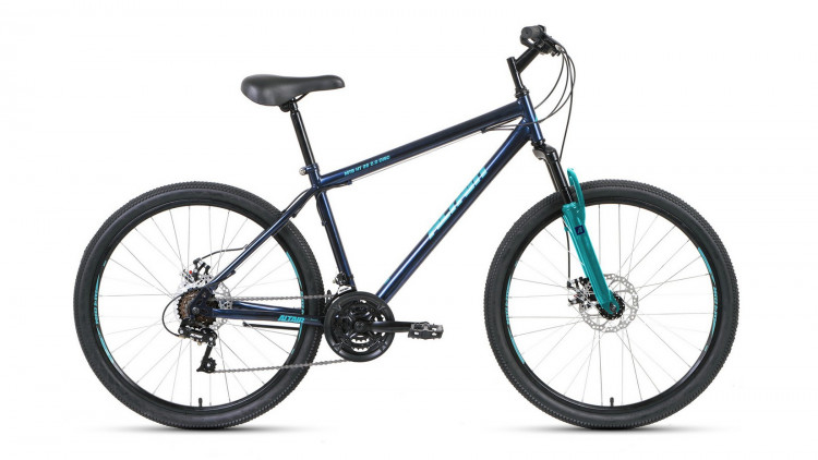 Велосипед ALTAIR MTB HT 26 2.0 disc (26" 21 ск. рост 19") 2020-2021, темно-синий/бирюзовый