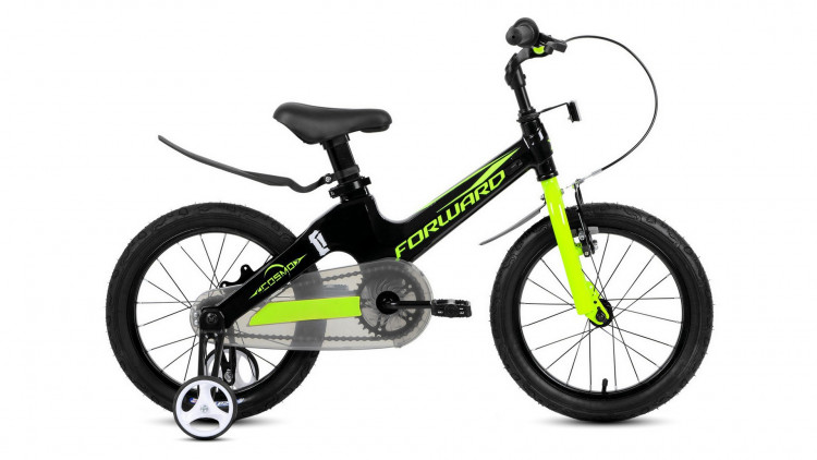 Велосипед FORWARD COSMO 16 (16" 1 ск.) 2020-2021, черный/зеленый