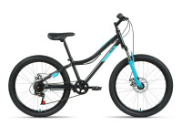 Велосипед ALTAIR MTB HT 24 2.0 D (24" 6 ск. рост. 12") 2022, черный/бирюзовый